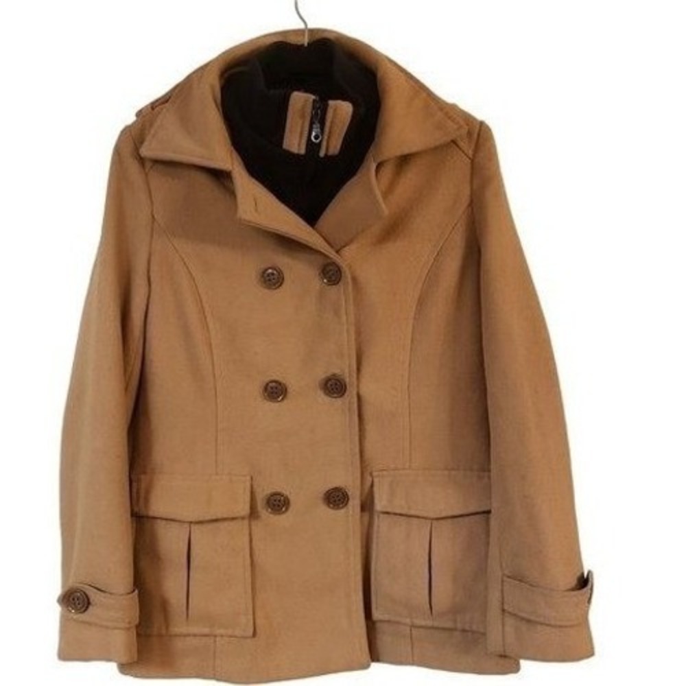 Altr'd State‎ wool Coat size Medium double breast neutral tan zip button combo